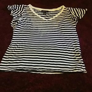 Black and white striped V-neck shirt with sequins